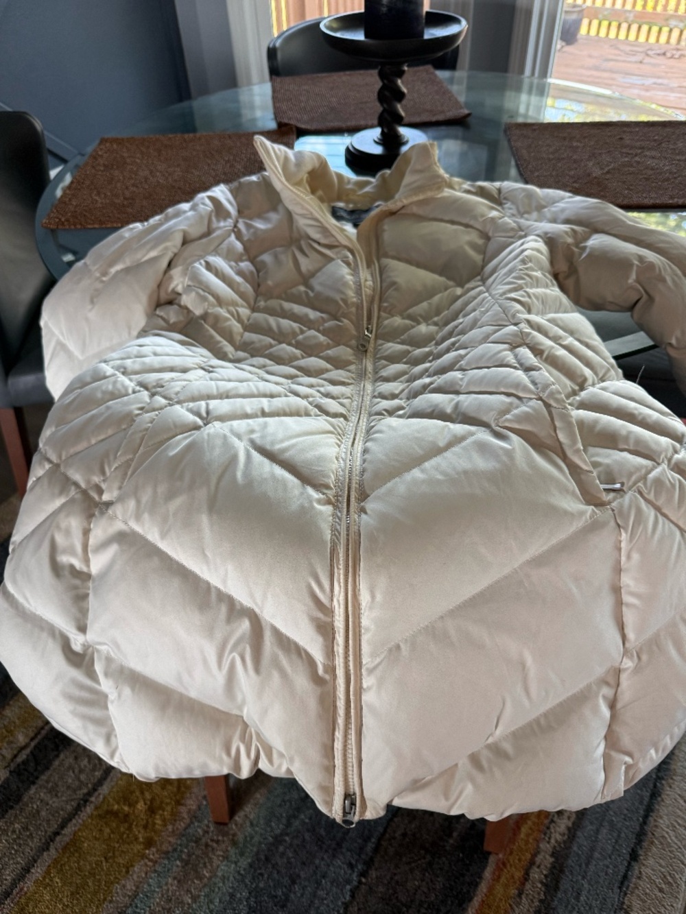 Eddie Bauer Women’s Cream / Off-White Down Puffer Petite Large